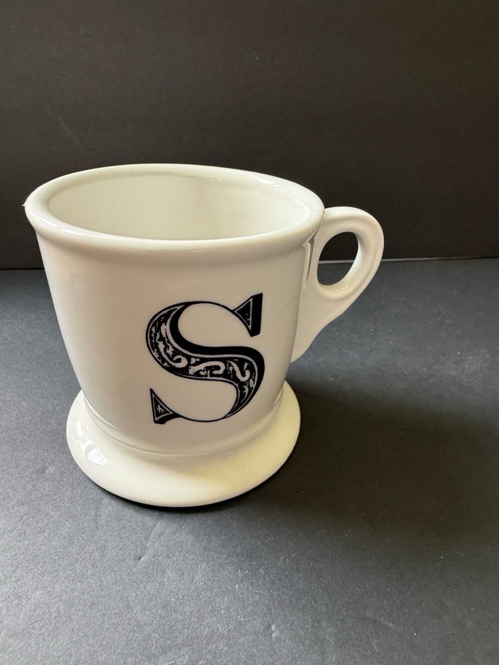 Anthropologie Initial Mug White Black Ceramic Pottery Coffee Tea Classic